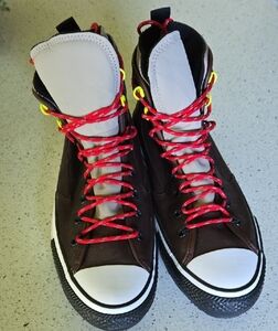 Converse Brown and White Athletic Shoes with Red Laces
